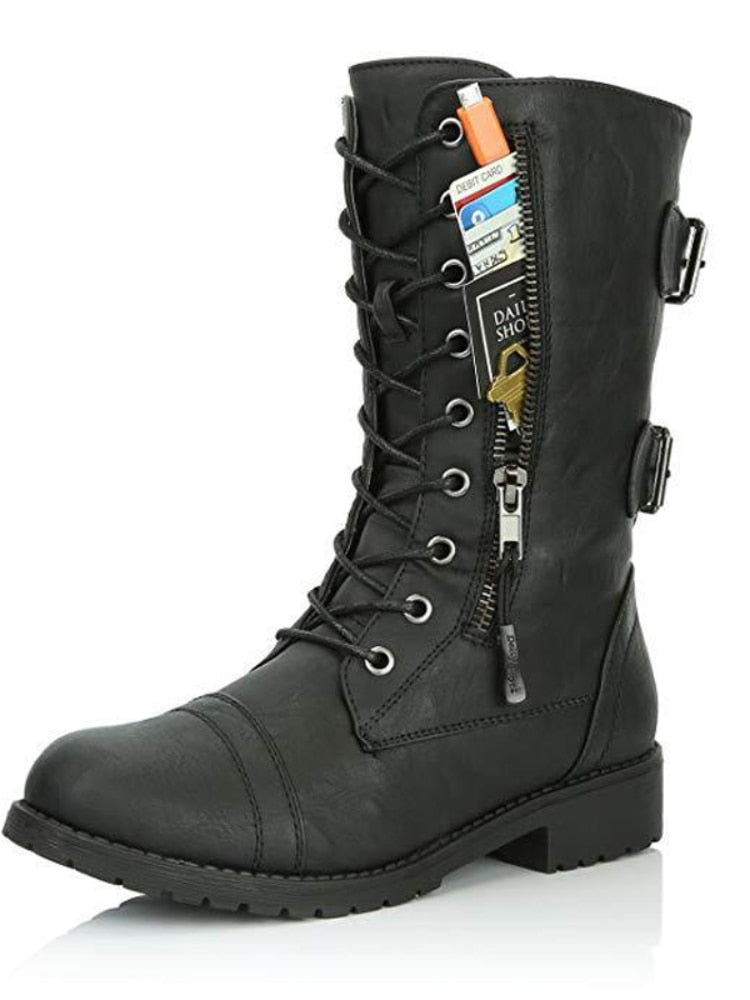 Botas estilo militar mujer piel