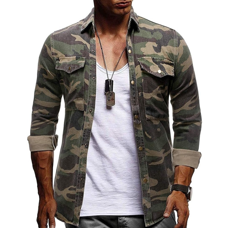 Camisa abierta verde militar hombre