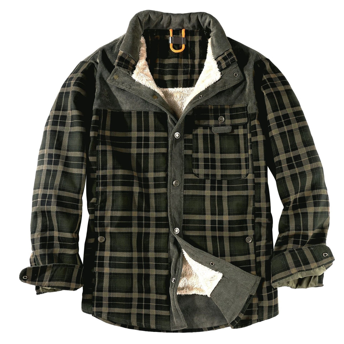 Camisa de gabardina verde militar hombre