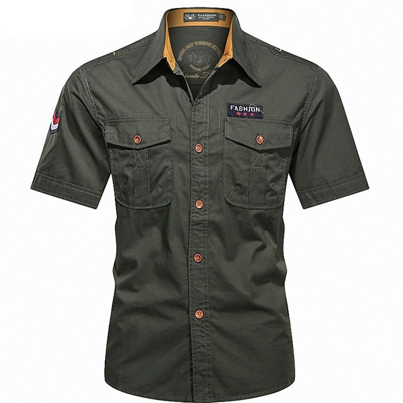 Camisa hombre manga corta corte militar