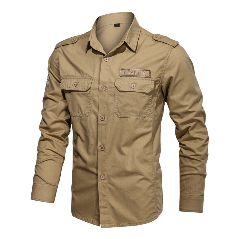 Camisa manga larga hombre verde militar