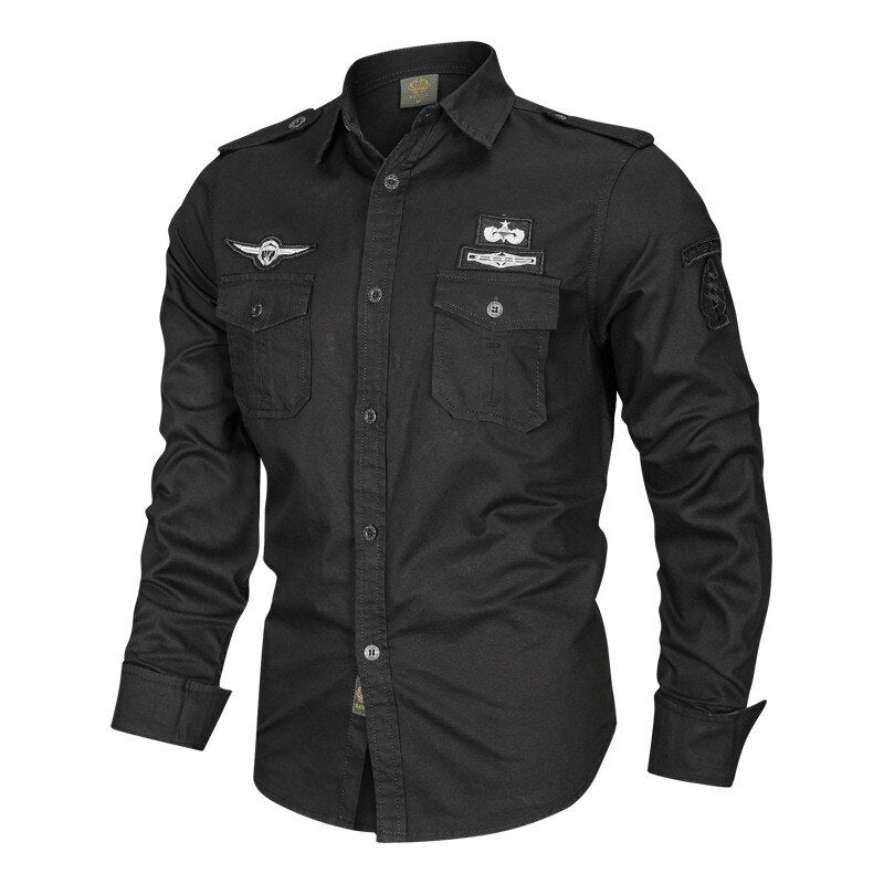 Camisa militar negra hombre