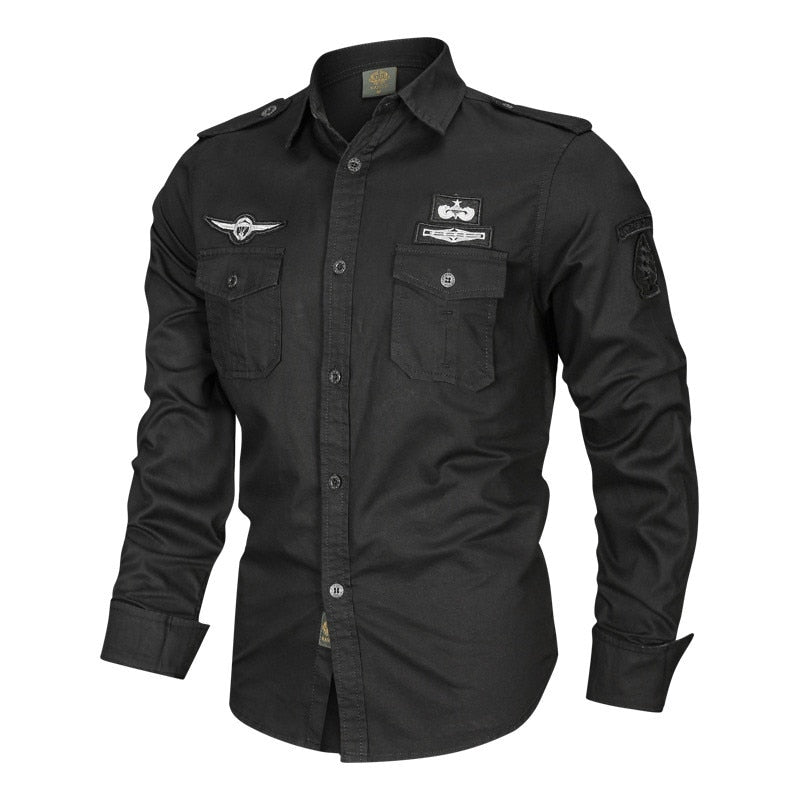 Camisa militar negra hombre