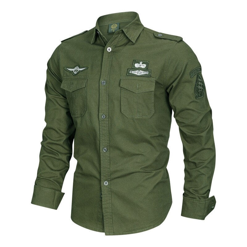 Camisa militar negra hombre
