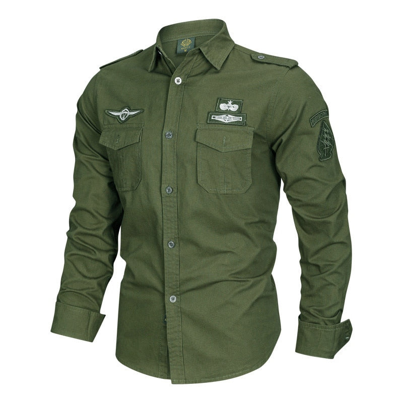 Camisa militar negra hombre