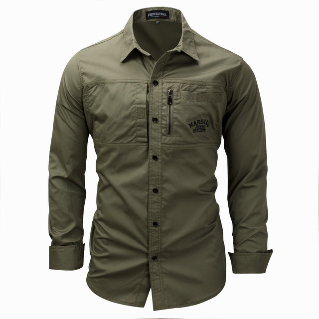 Camisa verde lisa militar hombre