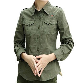 Camisa verde militar de mujer