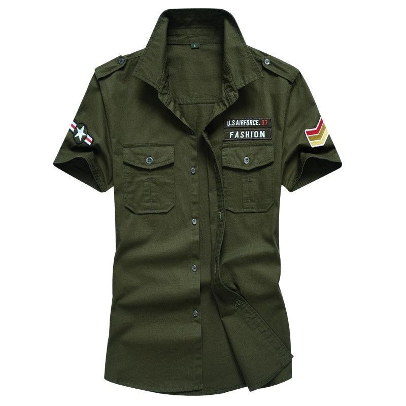 Camisa verde militar hombre