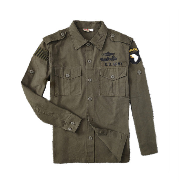 Chaqueta camisa verde militar hombre