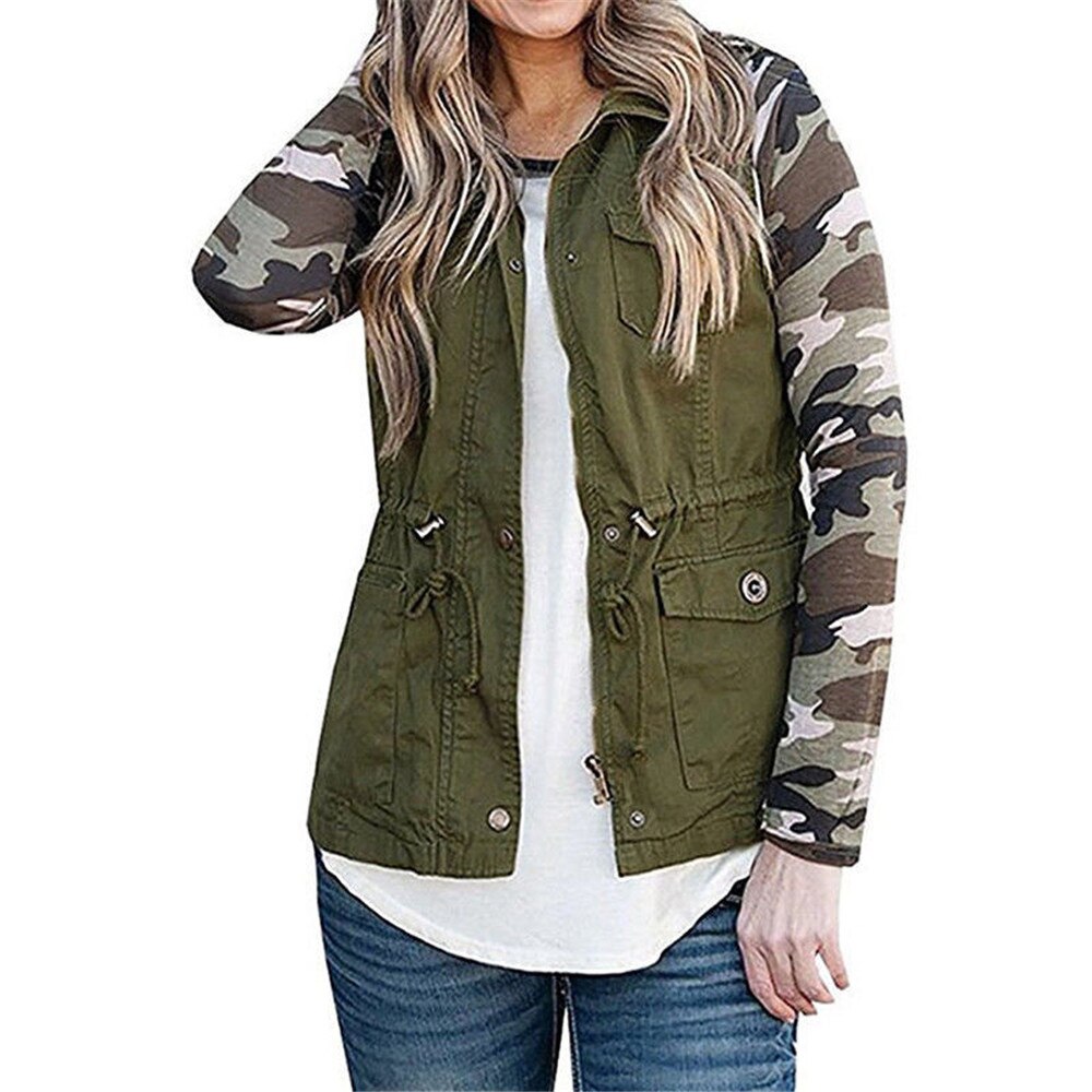 Chaqueta mujer verde militar desigual