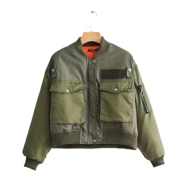 Chaqueta verde militar invierno mujer