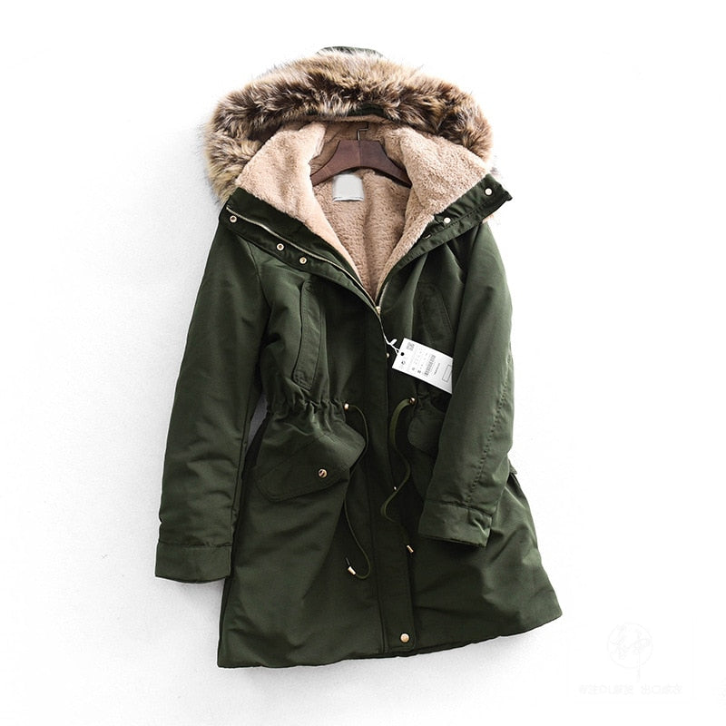 Parka verde militar feminina
